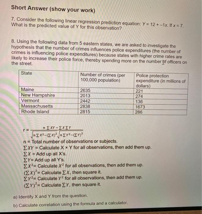 Solved short answer show your work 7 consider the chegg