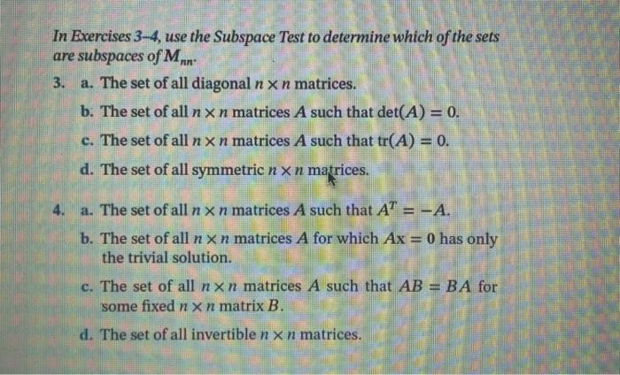 Solved In Exercises 1-2, Use The Subspace Test To Determine | Chegg.com