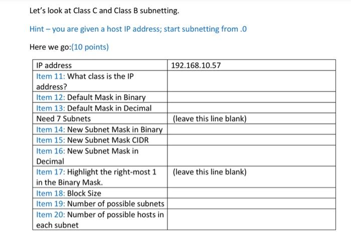 Solved Let's Look At Class C And Class B Subnetting. Hint - | Chegg.com