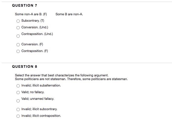 Solved QUESTION 1 All Non-A Are Non-B. (F) Conversion No | Chegg.com