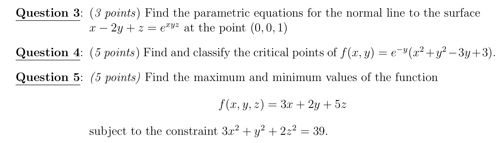 Solved Question 3: (3 ﻿points) ﻿Find the parametric | Chegg.com