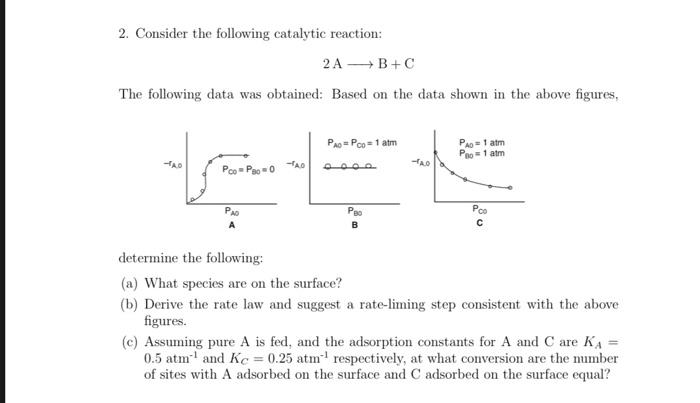 Solved 2. Consider The Following Catalytic Reaction: 2 A B+C | Chegg.com