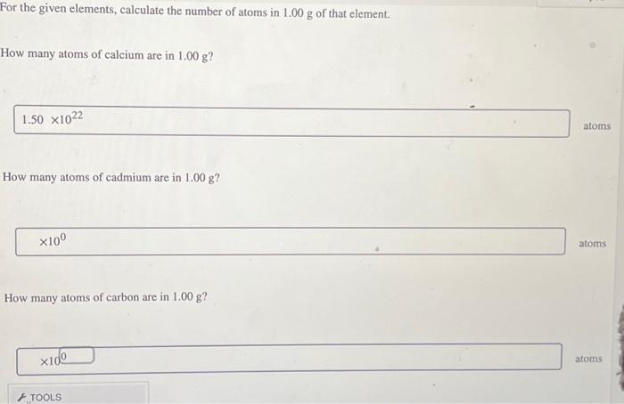 how to calculate the number of atoms in each element