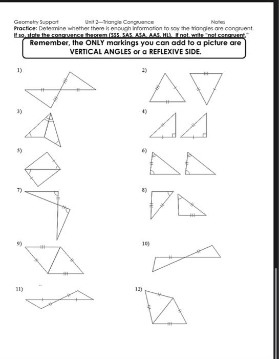 Solved Geometry Support Unit 2-Triangle Congruence Notes | Chegg.com