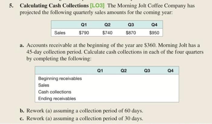 Solved Calculating Cash Collections [LO3] The Morning Jolt | Chegg.com