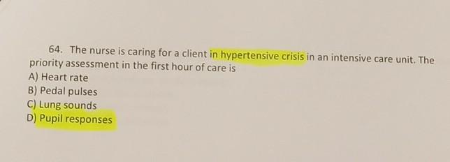 Solved The nurse is caring for a client in hypertensive | Chegg.com