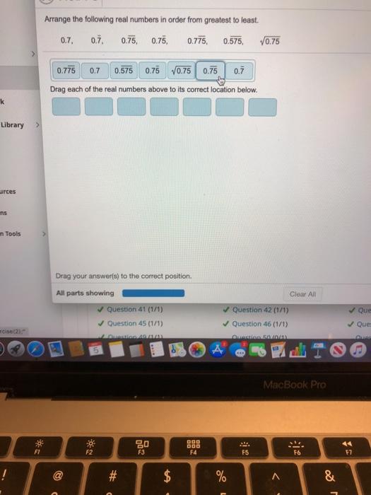 Solved Arrange the following real numbers in order from | Chegg.com