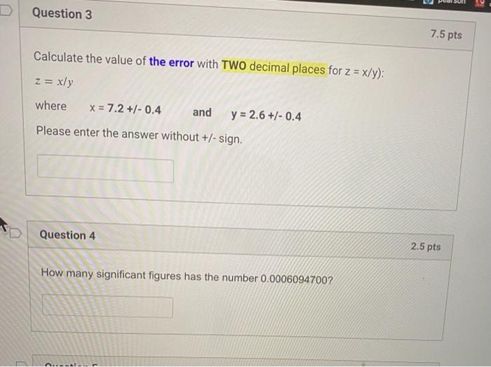 Solved D Question 3 7.5 pts Calculate the value of the error | Chegg.com