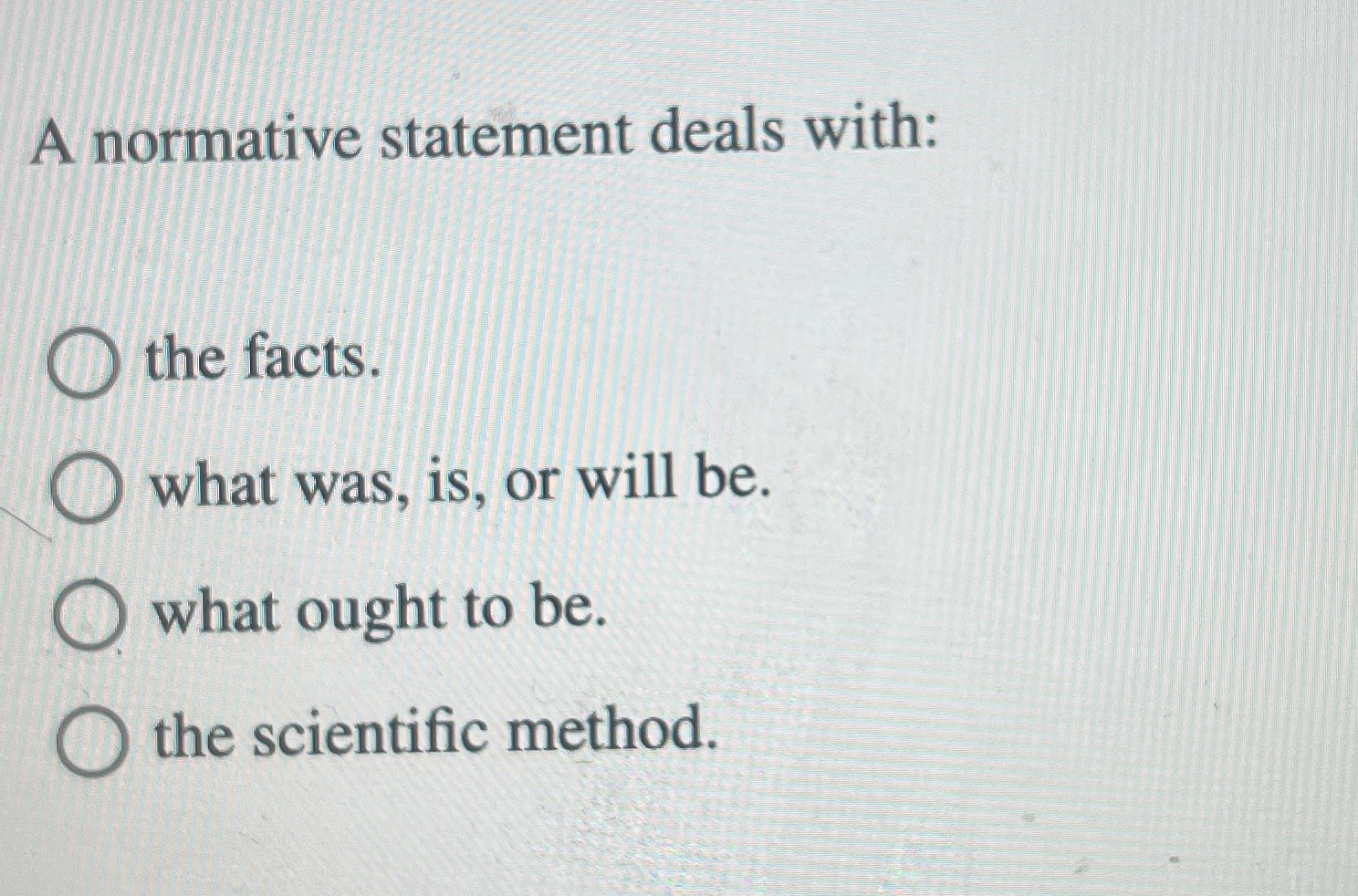 Solved A normative statement deals with:the facts.what was, | Chegg.com
