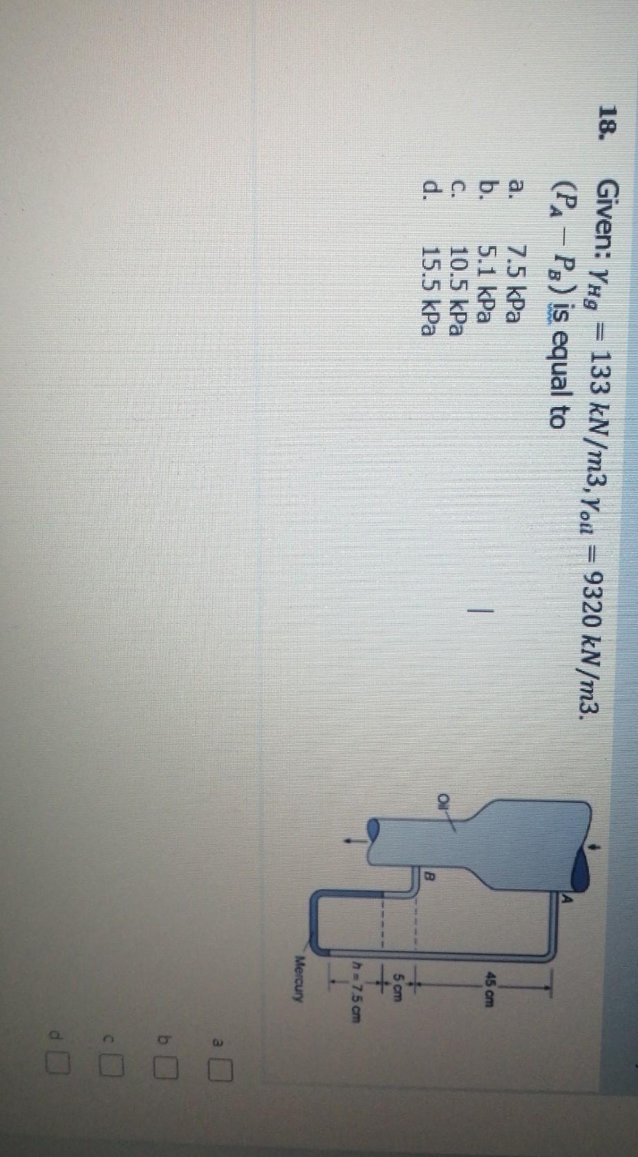 Solved 18. Given: YHg = 133 kN/m3, you = 9320 kN/m3. (PA - | Chegg.com