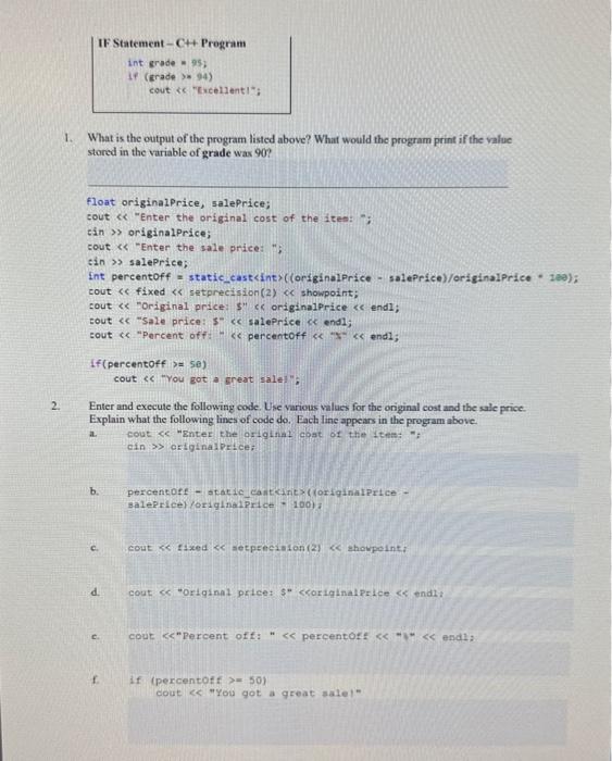 Solved IF Statement - CH+ Program int erade =95; if (grade | Chegg.com