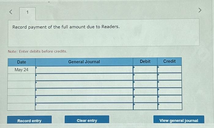 Solved Record payment of the full amount due to Readers. | Chegg.com
