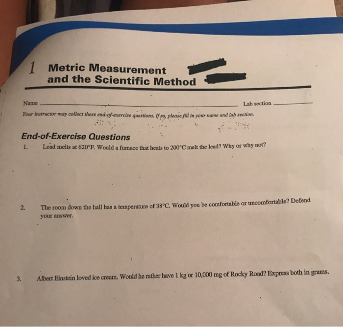Solved Metric Measurement and the Scientific Method Name Lab | Chegg.com