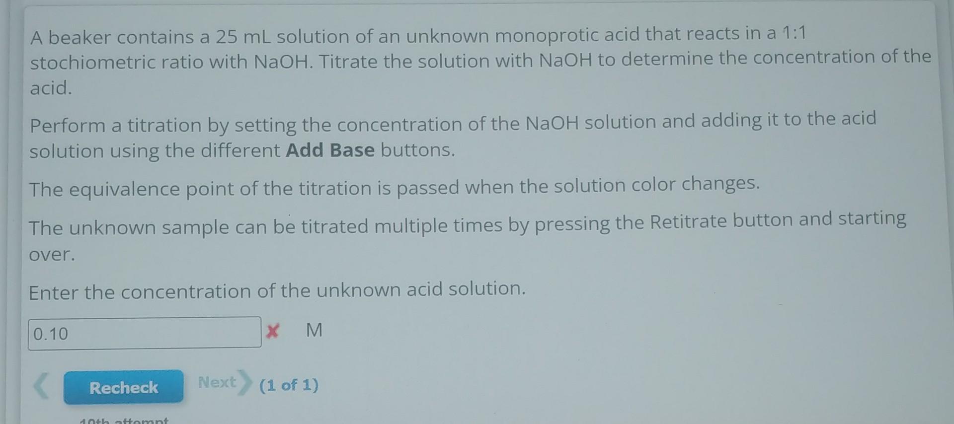 Solved A beaker contains a 25 mL solution of an unknown