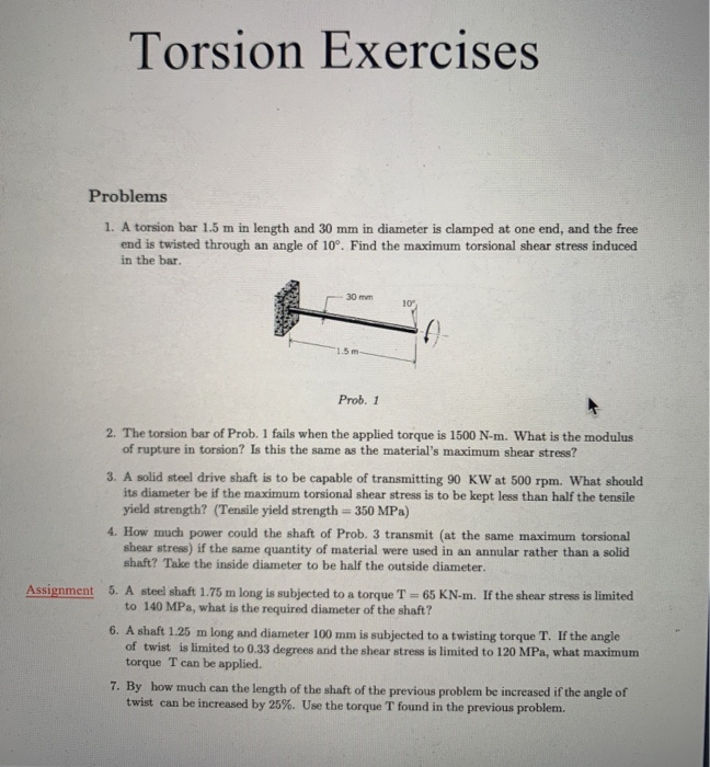 Solved Torsion Exercises Problems 1. A Torsion Bar 1.5 M In | Chegg.com