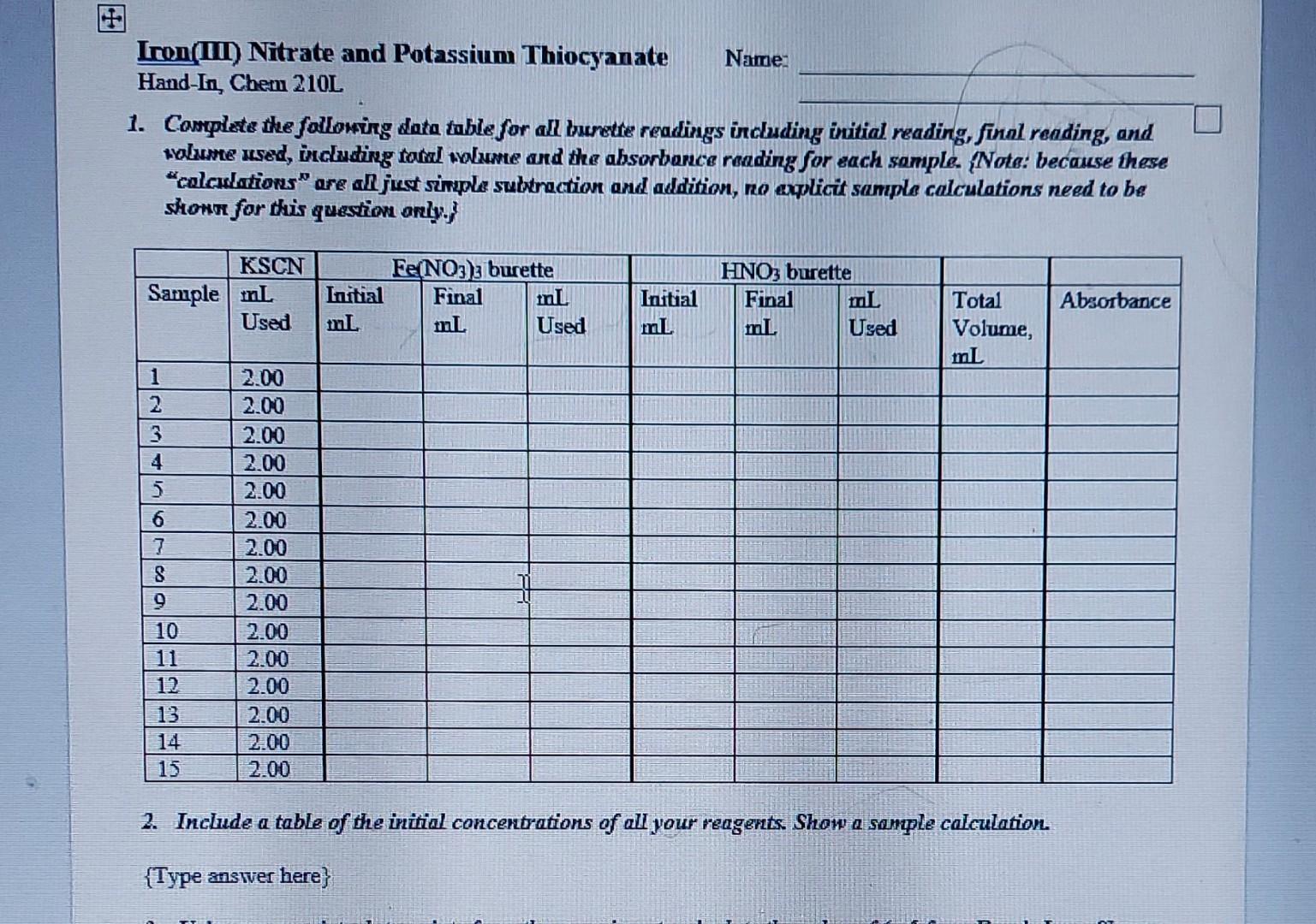 Iron(III) Nitrate and Potassium Thiocyanate HandIn, Iron(III) Nitrate and Potassium Thiocyanate HandIn,