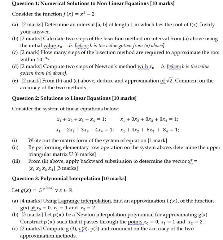 Solved Question 1: Numerical Solutions to Non Linear | Chegg.com
