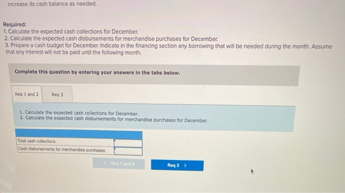 Solved You have been asked to prepare a December cash budget | Chegg.com