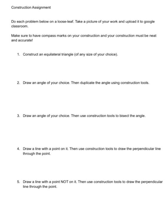 Solved Construction Assignment Do each problem below on a | Chegg.com