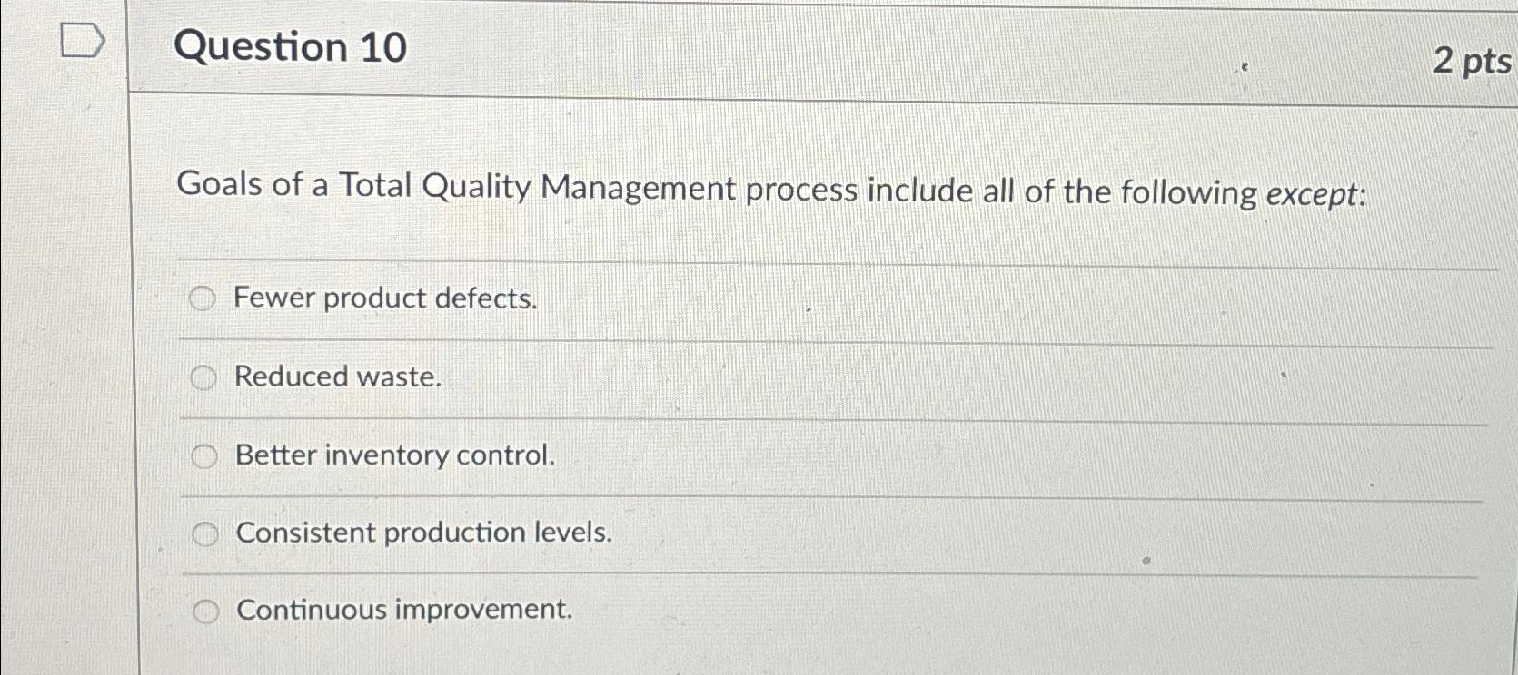 Solved Question 102 ﻿ptsGoals of a Total Quality Management | Chegg.com