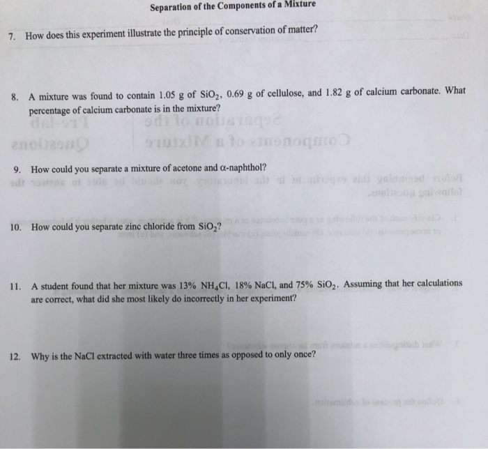 Solved Separation Of The Components Of A Mixture Pre Lab Chegg Com