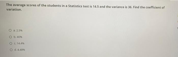 Solved The average scores of the students in a Statistics | Chegg.com