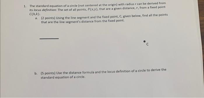 1. The standard equation of a circle (not centered at the origin) with radius \( r \) can be derived from its locus definitio