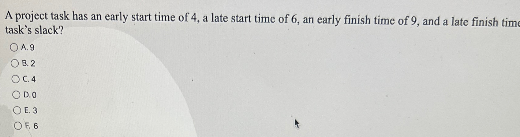 Solved A project task has an early start time of 4 , ﻿a late | Chegg.com