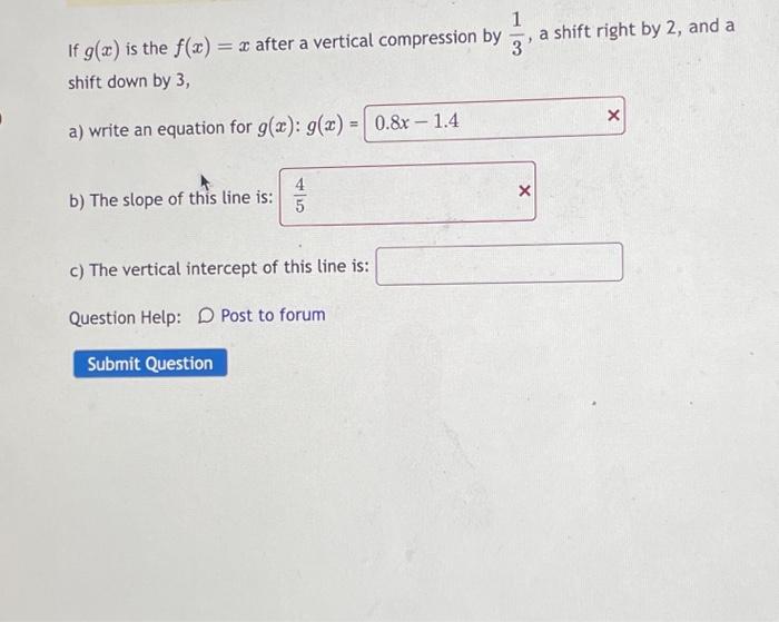 Solved If g(x) is the f(x)=x after a vertical compression by | Chegg.com
