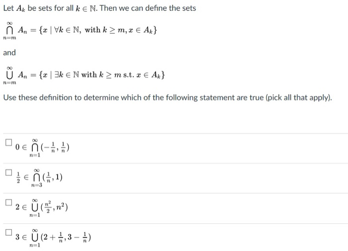 Solved Let All Be Sets For All K E N Then We Can Define Chegg Com
