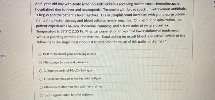 Solved An 8-year-old boy with acute lymphoblastic leukemia | Chegg.com