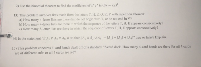 Solved 12 Use The Binomial Theorem To Find The Coefficie Chegg Com