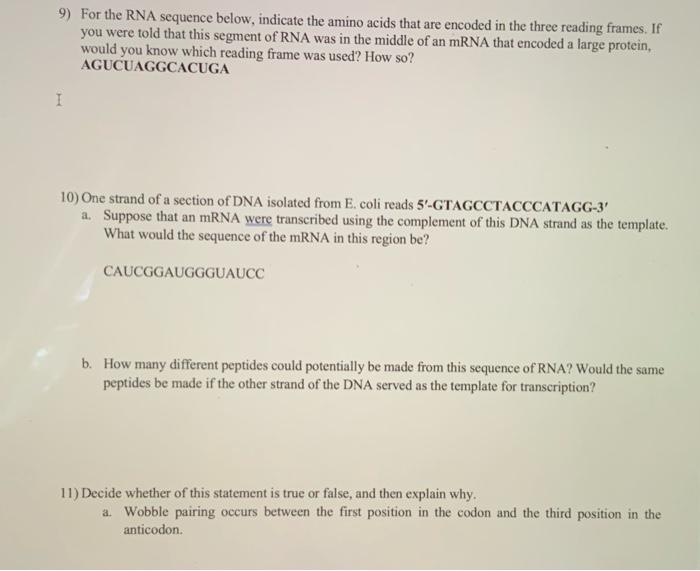 Solved 8) Translate the following mRNA sequences and | Chegg.com