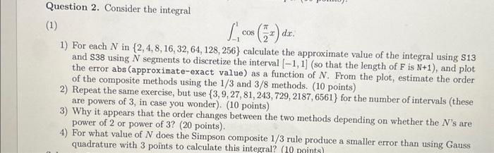 Solved Question 2. Consider the integral (1) ∫−11cos(2πx)dx | Chegg.com