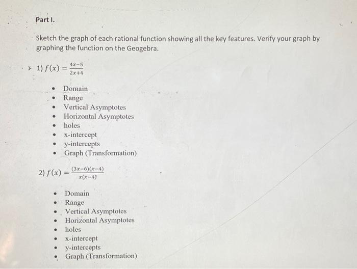 Solved Part 1 Sketch the graph of each rational function | Chegg.com
