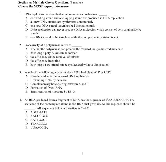 Solved Section A: Multiple Choice Questions. (9 marks) | Chegg.com