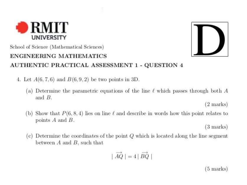RMIT UNIVERSITY School of Science (Mathematical | Chegg.com