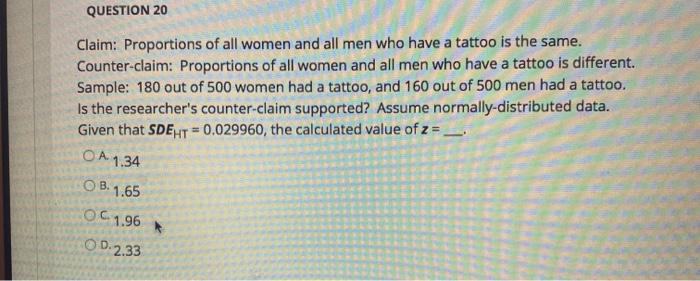 Solved QUESTION 20 Claim: Proportions of all women and all | Chegg.com