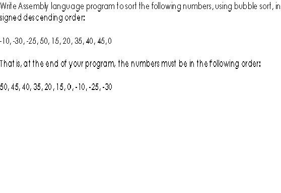 Write Assembly language program to sort the following | Chegg.com