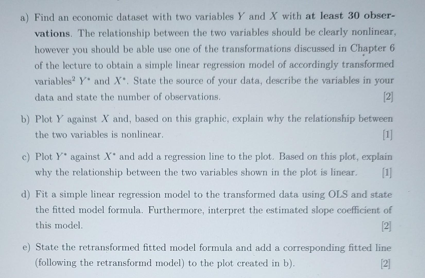 Solved a) Find an economic dataset with two variables Y and | Chegg.com