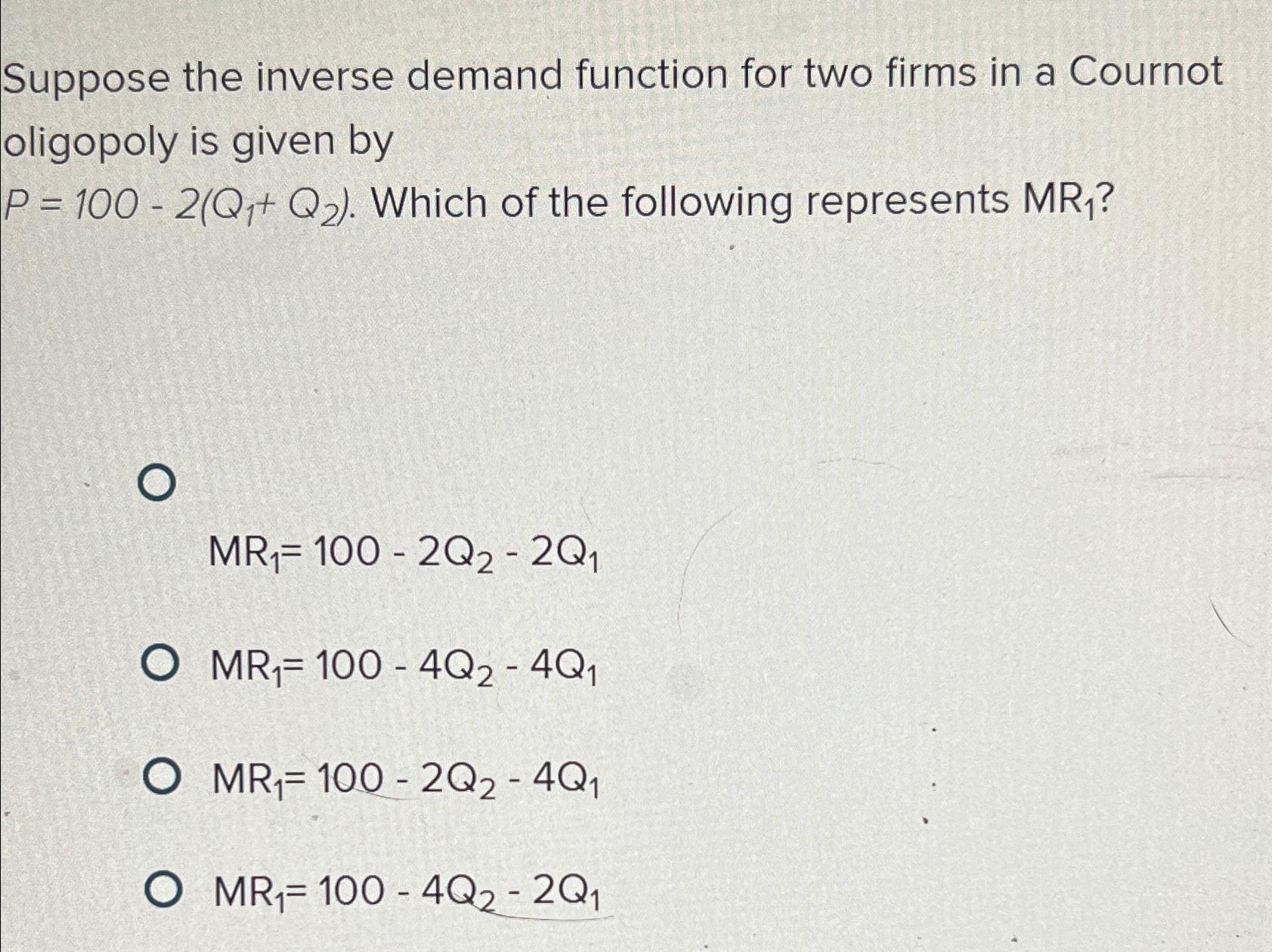 Solved Suppose the inverse demand function for two firms in
