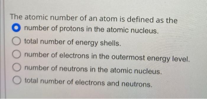 the atomic number of an atom is defined as its