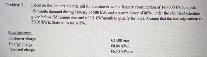 Solved Problem 2. Calculate the January electric bill for a | Chegg.com