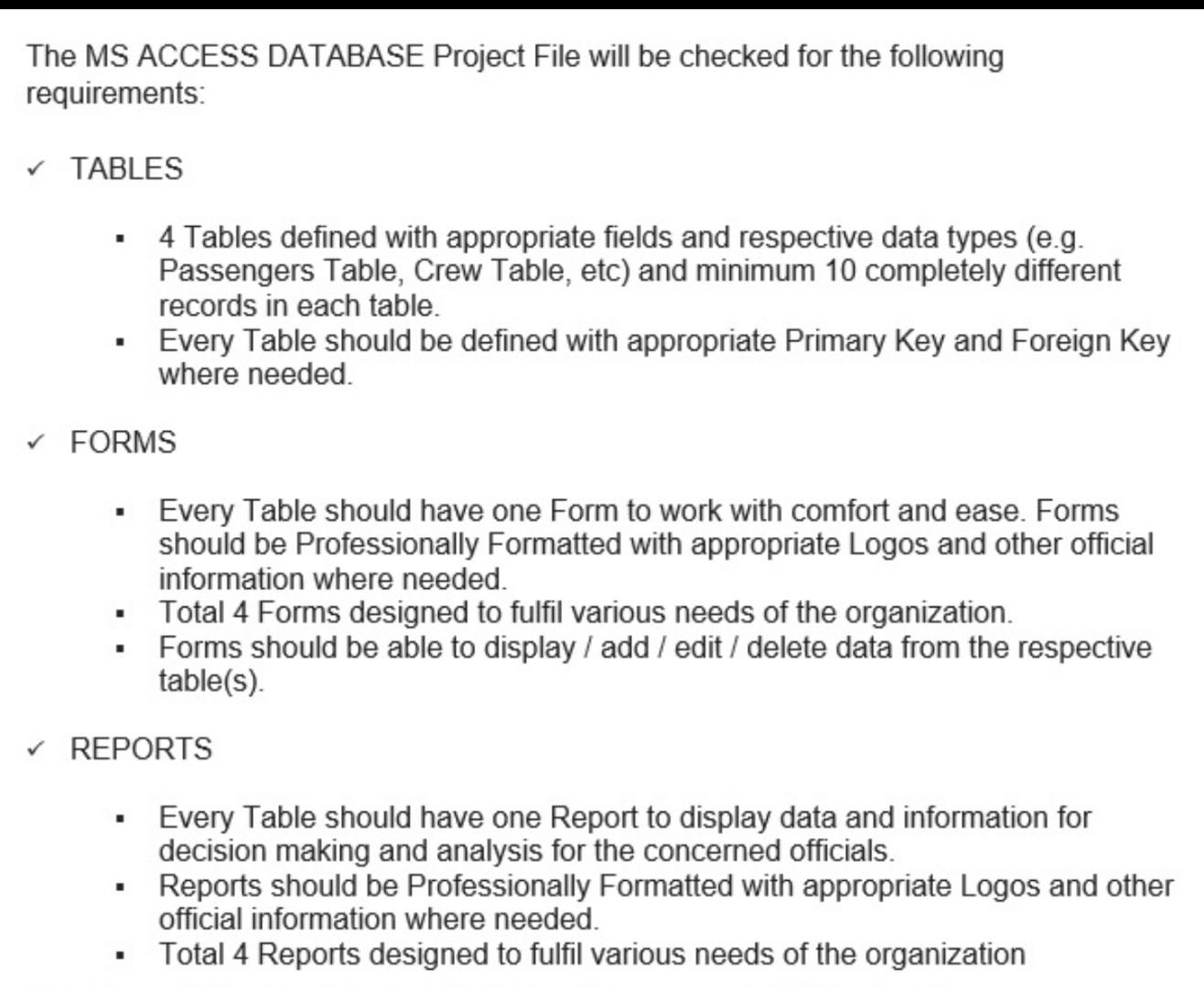 Solved The MS ACCESS DATABASE Project File will be checked | Chegg.com