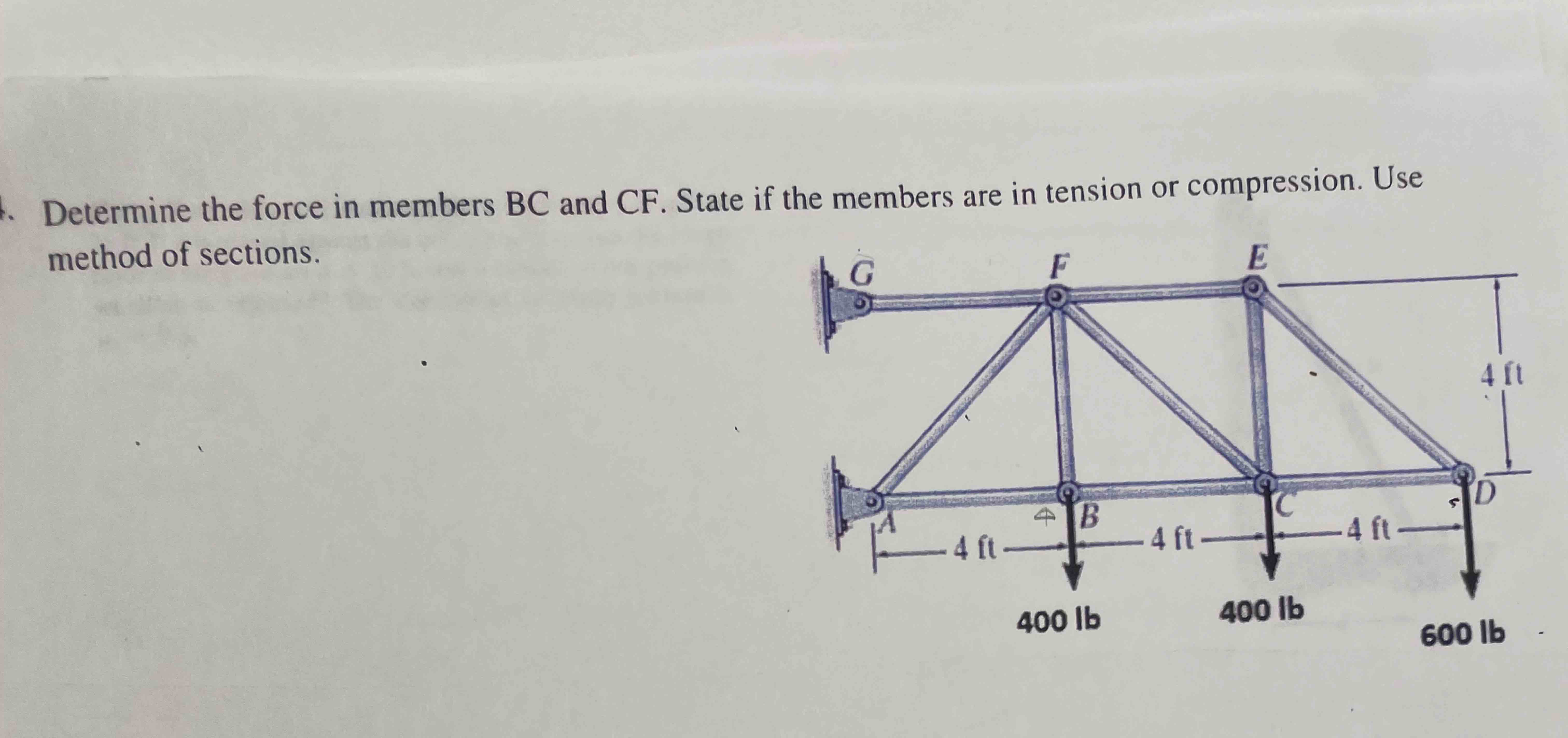 Solved Determine the force in members BC and CF. ﻿State if | Chegg.com