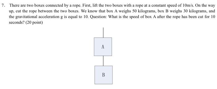 Solved There are two boxes connected by a rope. First, lift | Chegg.com