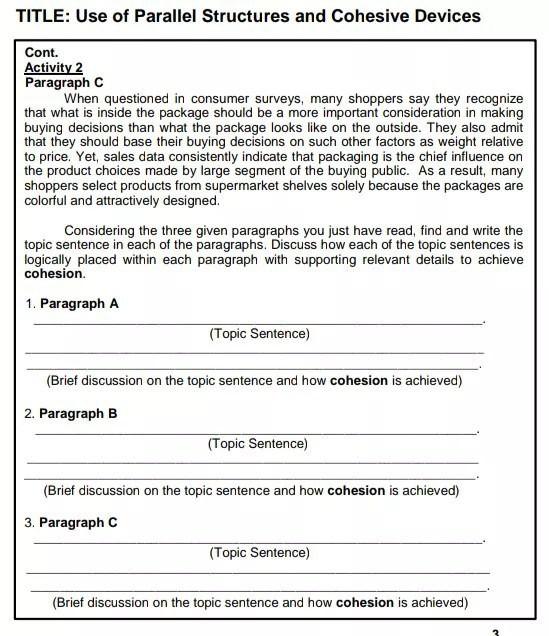 Solved TITLE: Use of Parallel Structures and Cohesive | Chegg.com