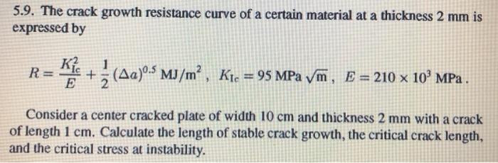 Solved 5.9. The crack growth resistance curve of a certain | Chegg.com