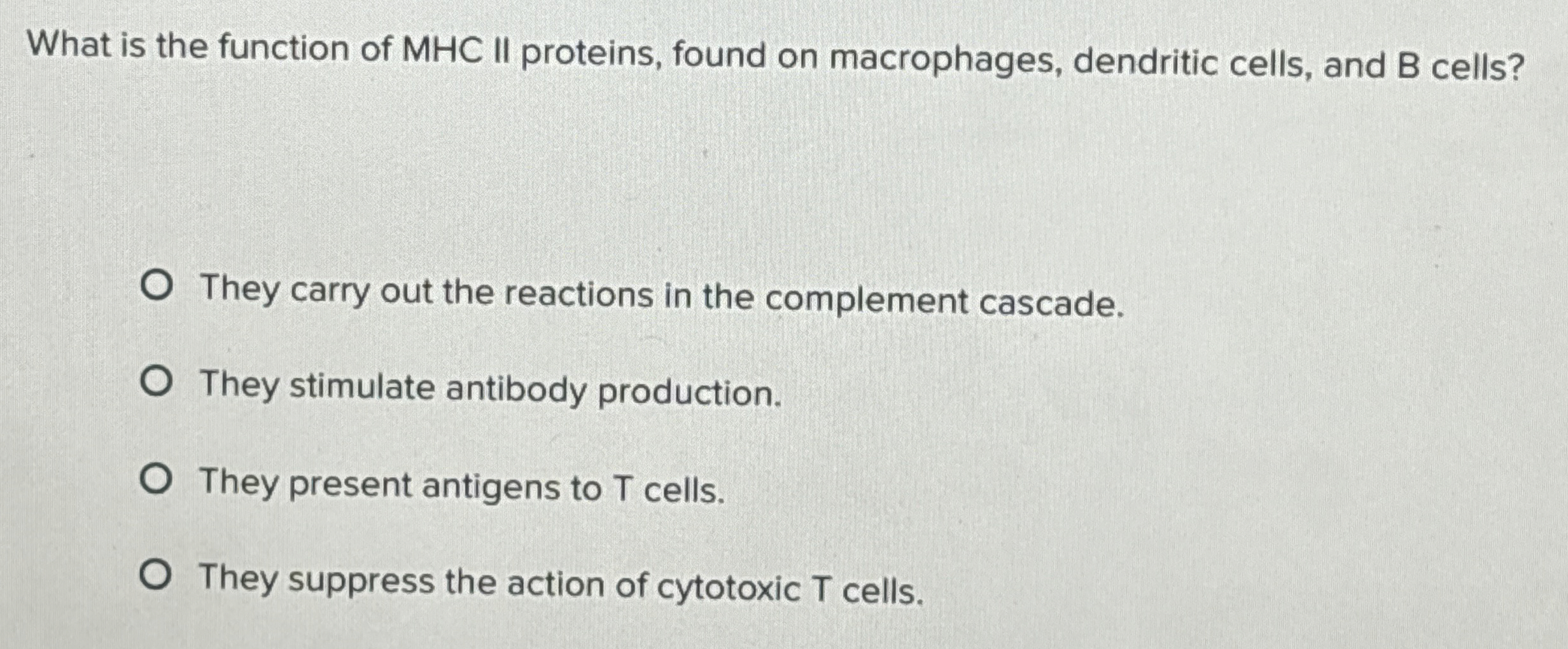 Solved What is the function of MHC II proteins, found on