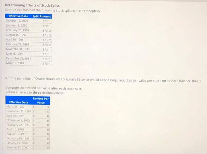 Solved 2 for 1 2 for 1 3 for 2 Determining Effects of Stock | Chegg.com
